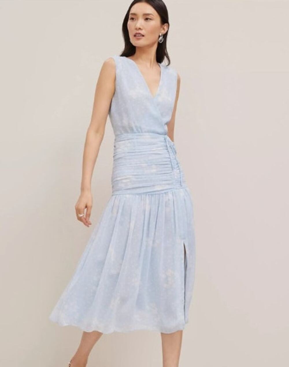Ann Taylor NWT Blue Floral Ruched Tie Drop Waist Maxi Dress Size 14
